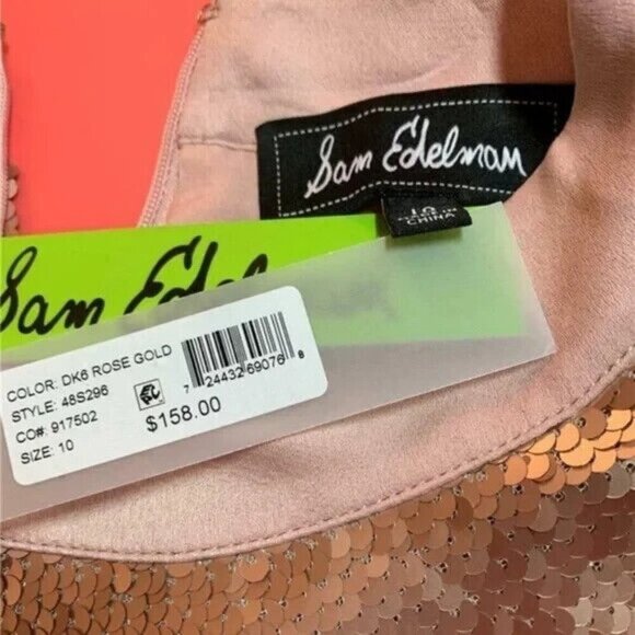 Sam Edelman 10 Rose-Gold Sequin Lined High Neckline Sleeveless Knee Length Dress - Picture 6 of 6